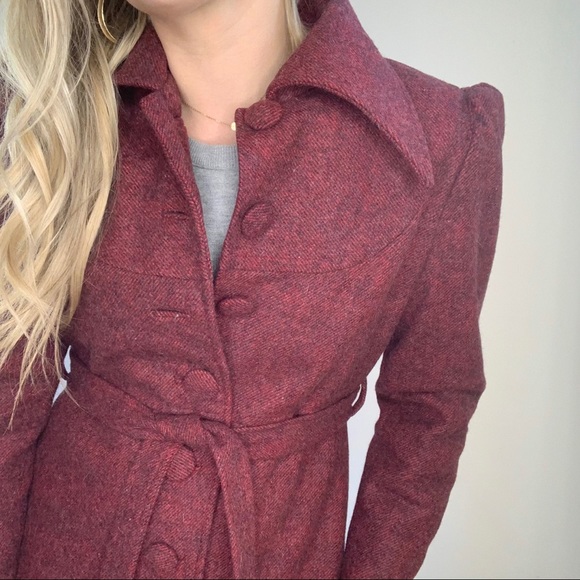 Vintage Style Burgundy Red/Pink/Purple Belted Coat - Picture 4 of 16